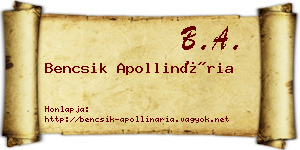 Bencsik Apollinária névjegykártya