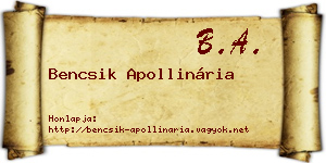 Bencsik Apollinária névjegykártya